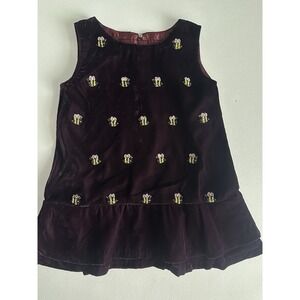Minnie Minors Boutique Maroon Velvet Beaded Bumble Bee Dress, Sz: 4/5 (b46)